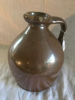 Antique Brown Stoneware Handled Pitcher