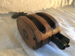 Cast Iron & Wood Double Barn Pulley