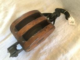 Cast Iron & Wood Double Barn Pulley