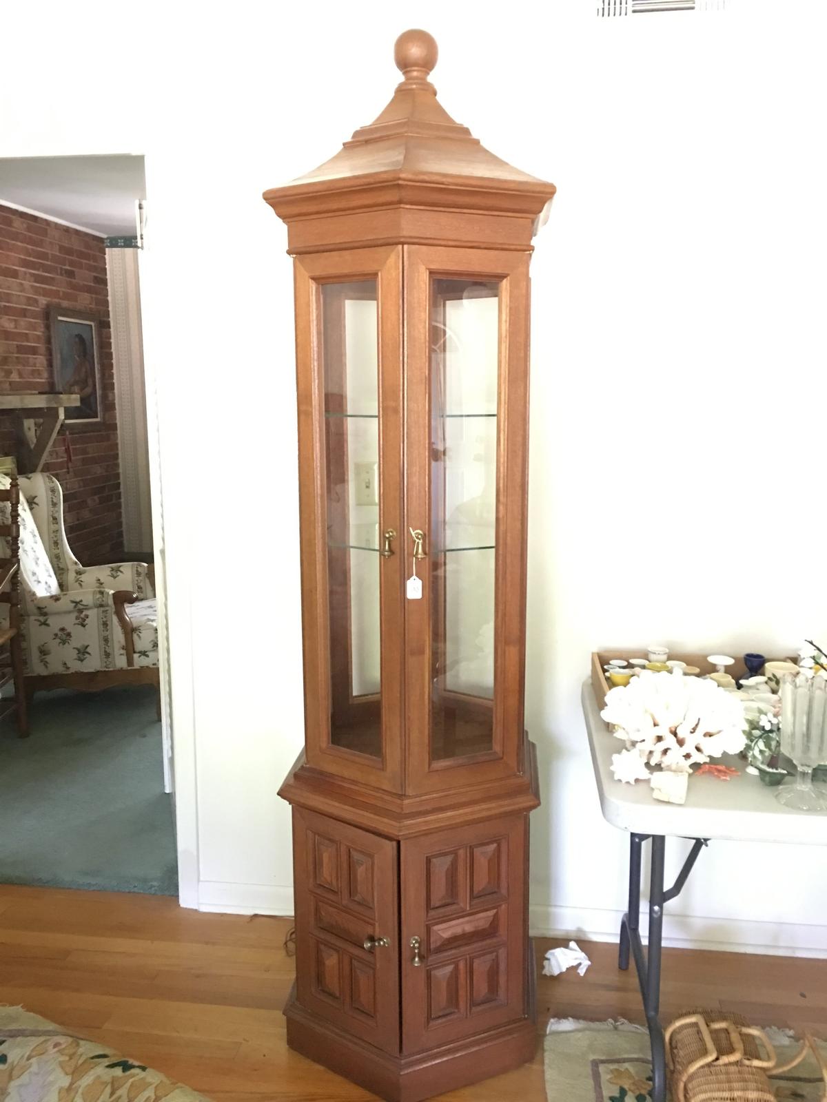 Lighted Hexagon Shaped Curio Cabinet