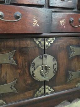 Oriental 18 Drawer & 2 Door Apothecary Chest W/Brass Accents