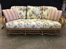 Braxton Culler Wicker & Rattan Couch W/Upholstered Cushions & Pillows