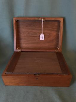 Antique Walnut Writing Box W/2 Inkwells