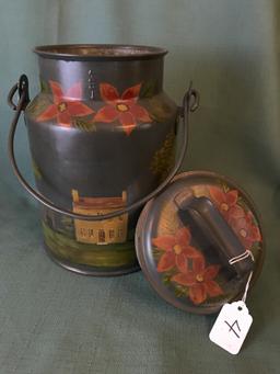 Hand Painted Tin Cream Can W/Lid