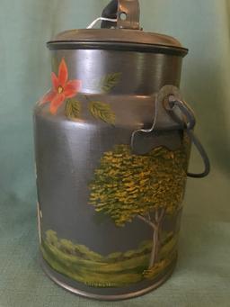 Hand Painted Tin Cream Can W/Lid