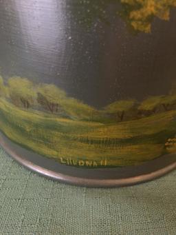 Hand Painted Tin Cream Can W/Lid