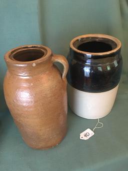 (2) Stoneware Containers are 9.5" & 10.5" Tall