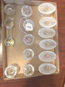 Vintage Glassware: 2-Sets Of Salt Dips + Knife Rest