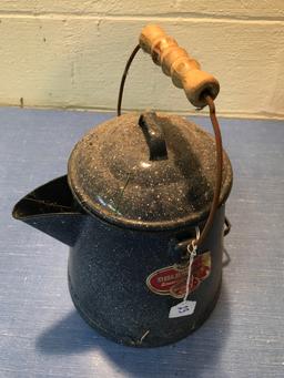Vintage Columbian Enameled Ware Tea Kettle 11" Tall
