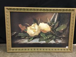 Framed Print On Board Of Magnolias