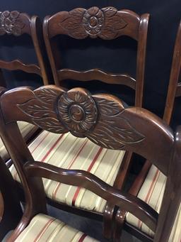 Set Of (6) Vintage Carved Back  Mahogany Stained Chairs W/Padded Seats
