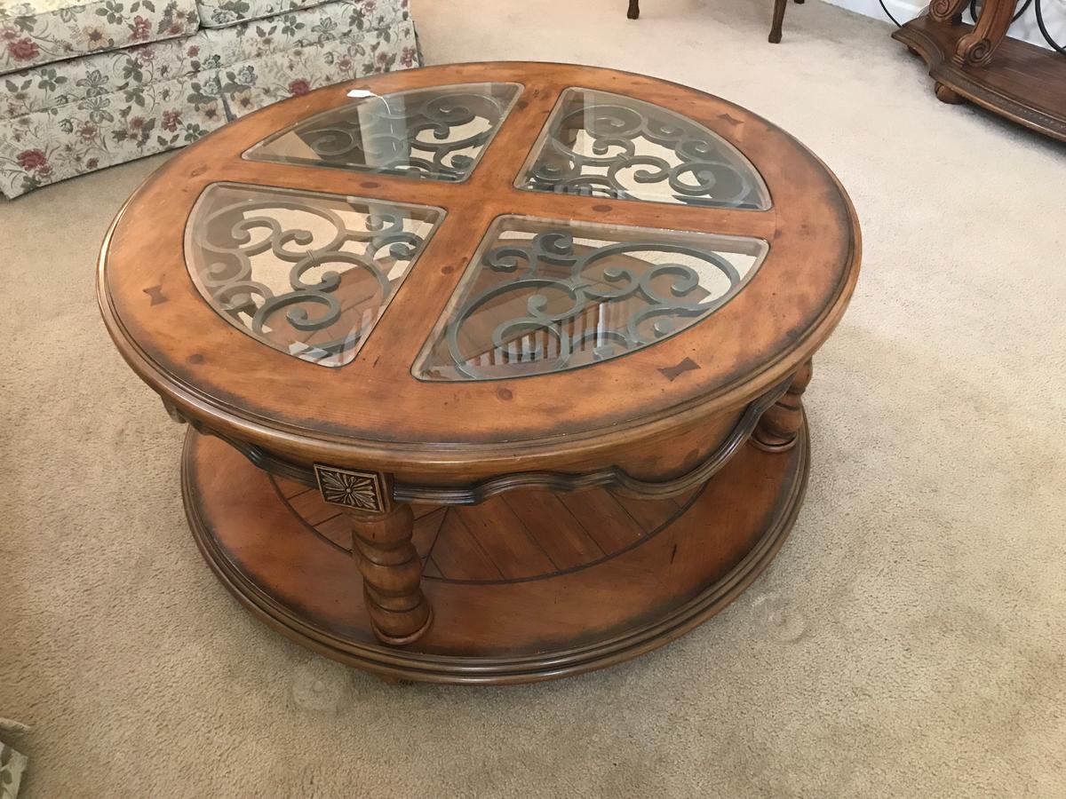 Decoartive, Wood and Metal Coffee Table, 44" Diameter and 20" Tall