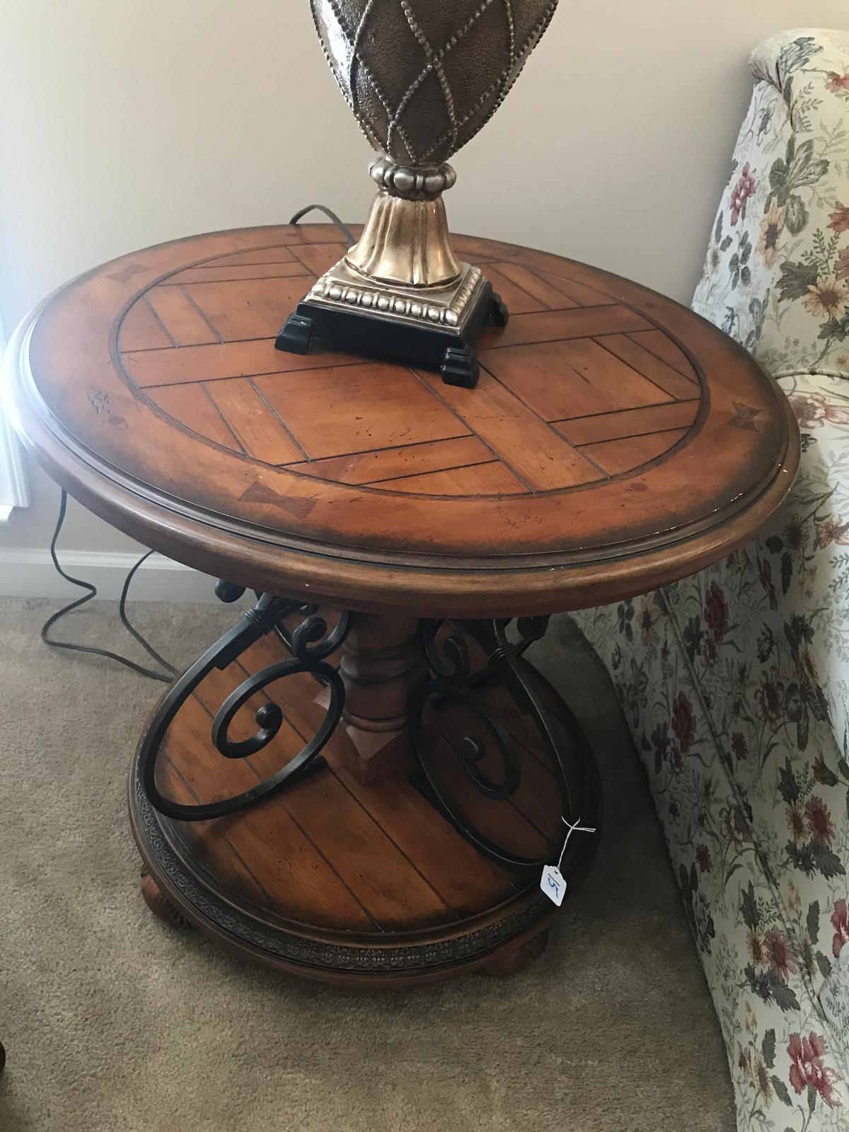 Decorative, Wood and Metal Lamp Table, 26" Diameter.
