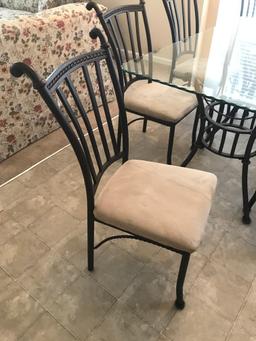 Metal and Glass Dining Table with 8 Metal Chairs