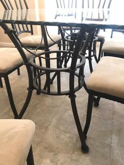 Metal and Glass Dining Table with 8 Metal Chairs