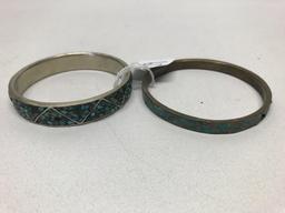 Pair Of Older Bracelets W/Turquoise Chips-(1) Is Marked India