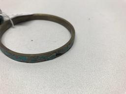 Pair Of Older Bracelets W/Turquoise Chips-(1) Is Marked India