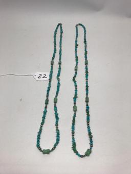 .925 Sterling W/Designer Symbol Turquoise Necklace Is 72" Long