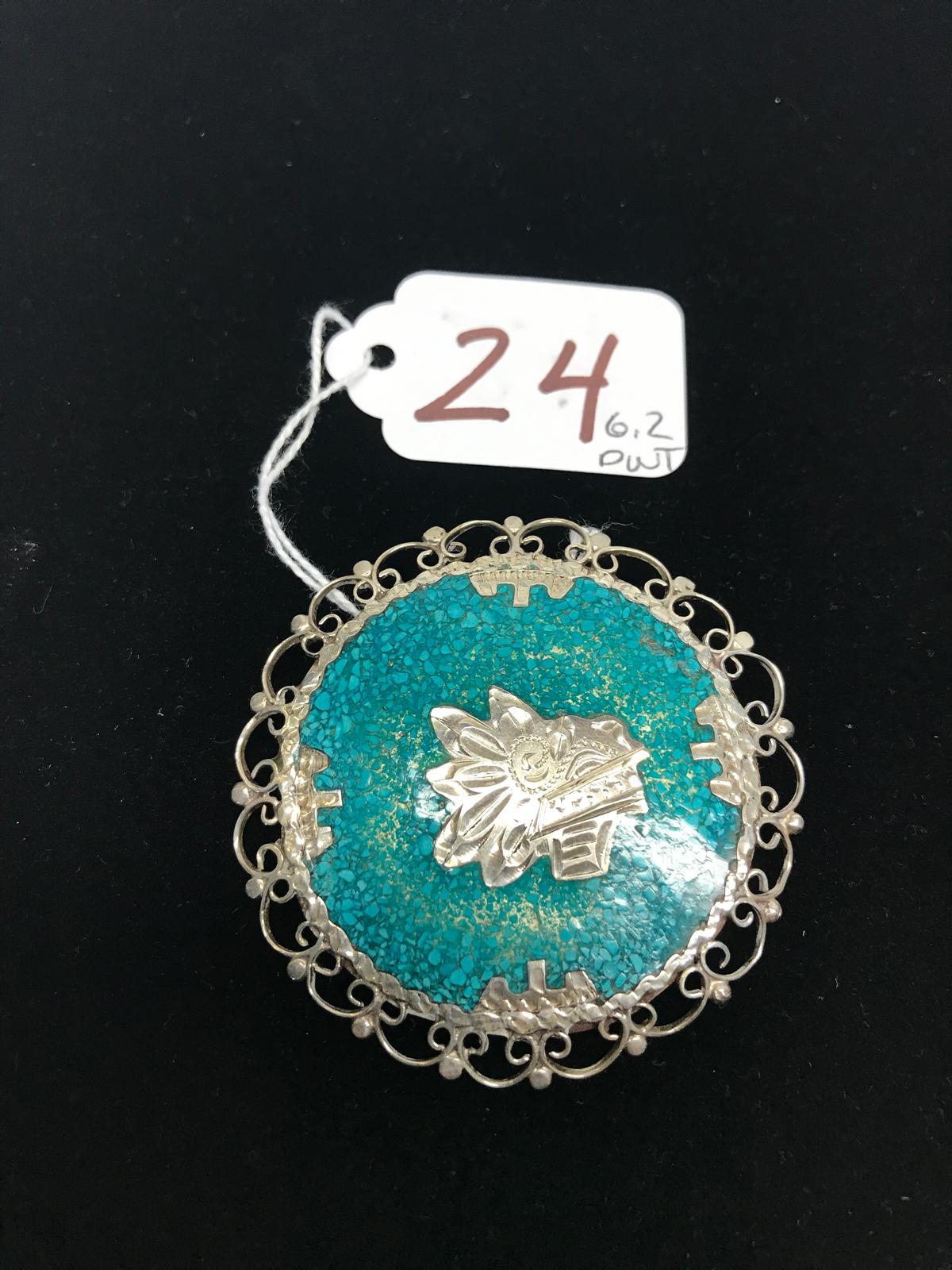 .925 Sterling & Turquoise Pendant/Brooch Pin-6.2 dwt.