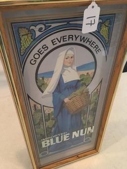 Framed Imported Blue Nun Advertising Sign