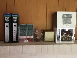 (2) Boxed Power Strips & Christmas Village Items