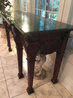 Contemporary Heavily Carved Sofa Table W/Marble Top