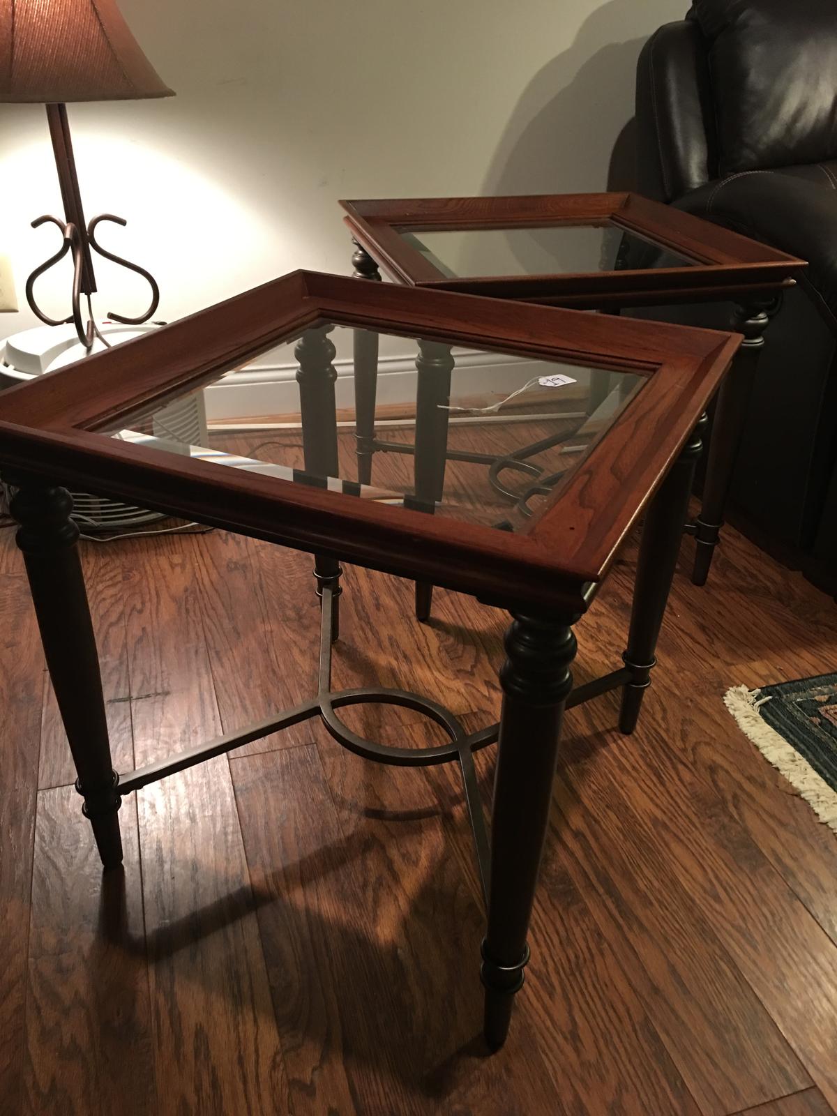 (2) Matching Lamp Tables W/Wooden Trim