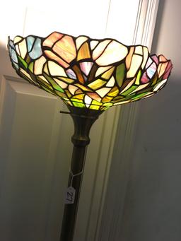 Torchiere Stlye Floor Lamp W/Leaded Shade Is 69" Tall.