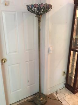 Torchiere Stlye Floor Lamp W/Leaded Shade Is 69" Tall.