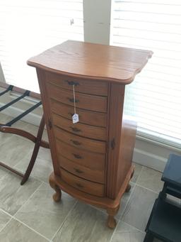 Oak Trim & Veneers Wooden Jewelry Box-Lift Lid & Pull-Out Sides