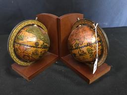 Pair Italian-Made "Globe" Wooden Bookends