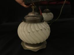 Antique "Wheel"Hanging Lamp W/Milk Glass Shades