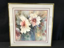 Framed & Matted Watercolor Titled "Pink Delight" By Shirley Ray