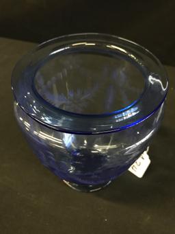 Etched Blue Vase Is 7.25" Tall