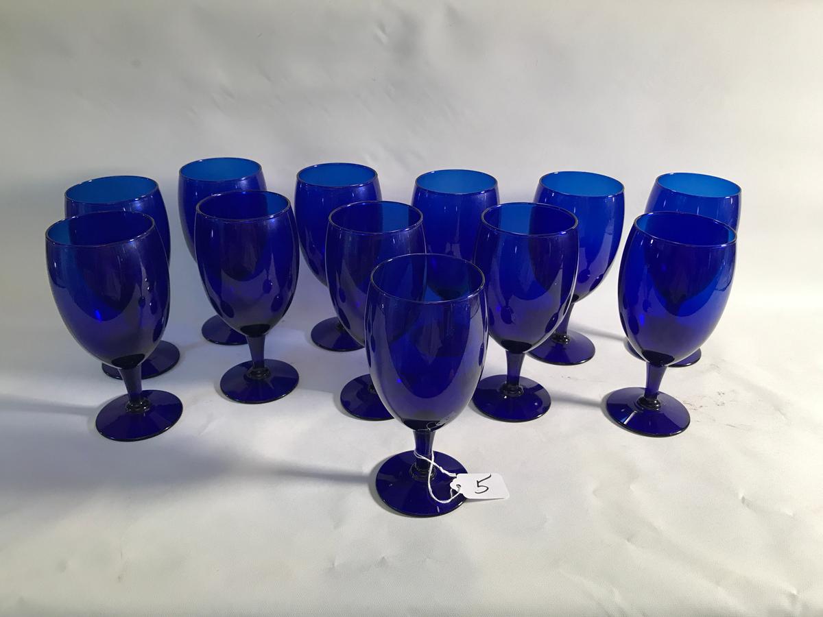 (12) Vintage Cobalt Blue Stemmed Water Glasses