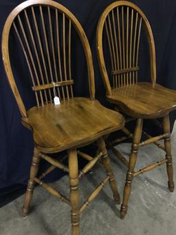 Pair Of Wooden Swivel Bar Stools