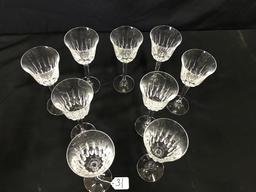 (9) Crystal Tall Stem Wine Glasses