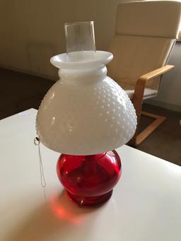 Glass Red & Clear Oil Lamp Measures 15" Tall