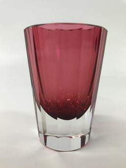 (6) Vintage Cranberry-Clear Liquor Glasses