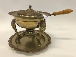 Brass Grape Pattern Embossed Chaffing Dish W/Lid & Under Tray