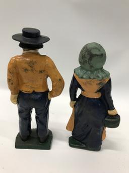 Older Cast Iron Amish Man & Woman Door Stops
