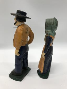 Older Cast Iron Amish Man & Woman Door Stops