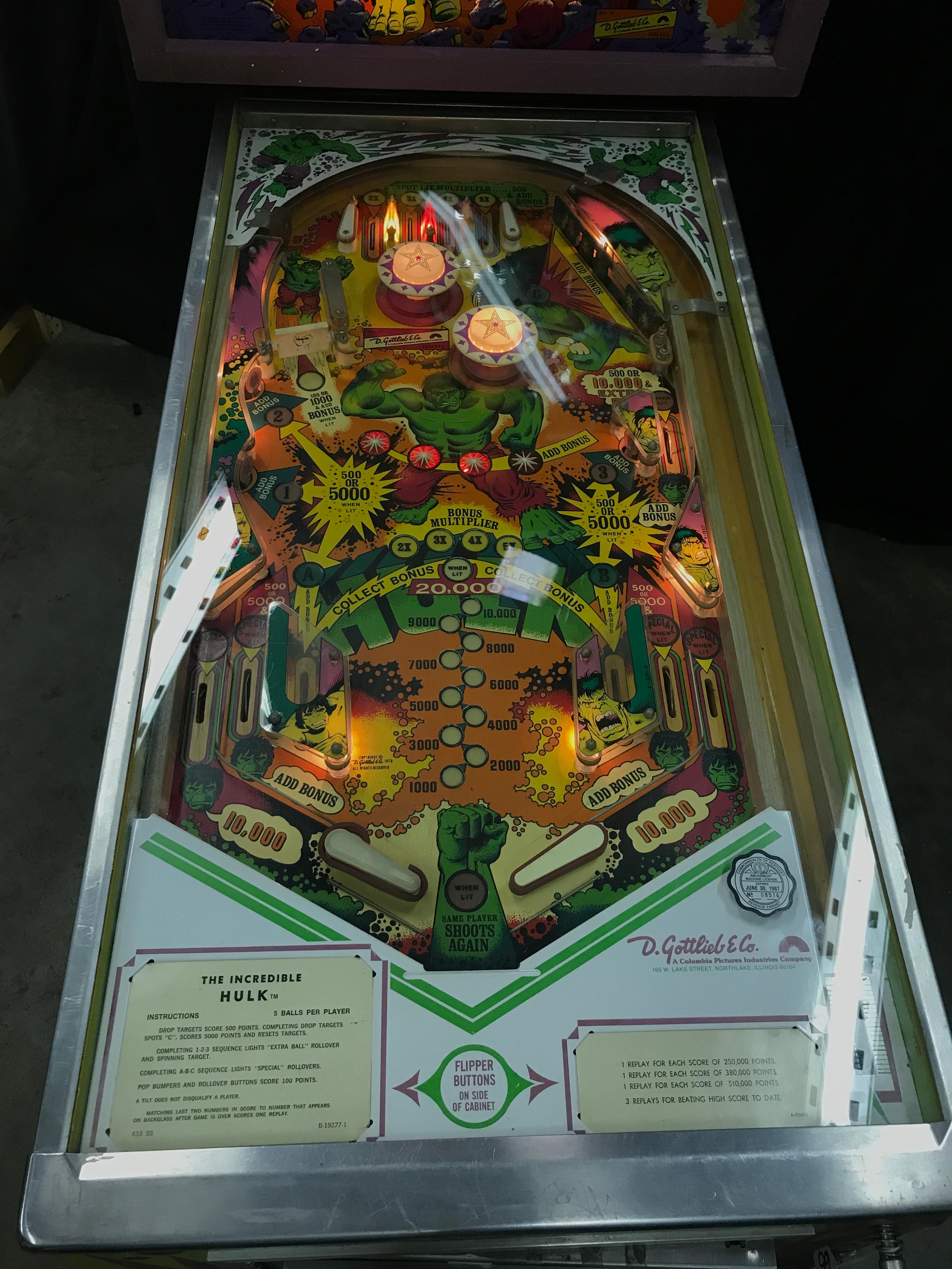 1979 D. Gottlieb & Company Hulk Marvel Pinball Machine