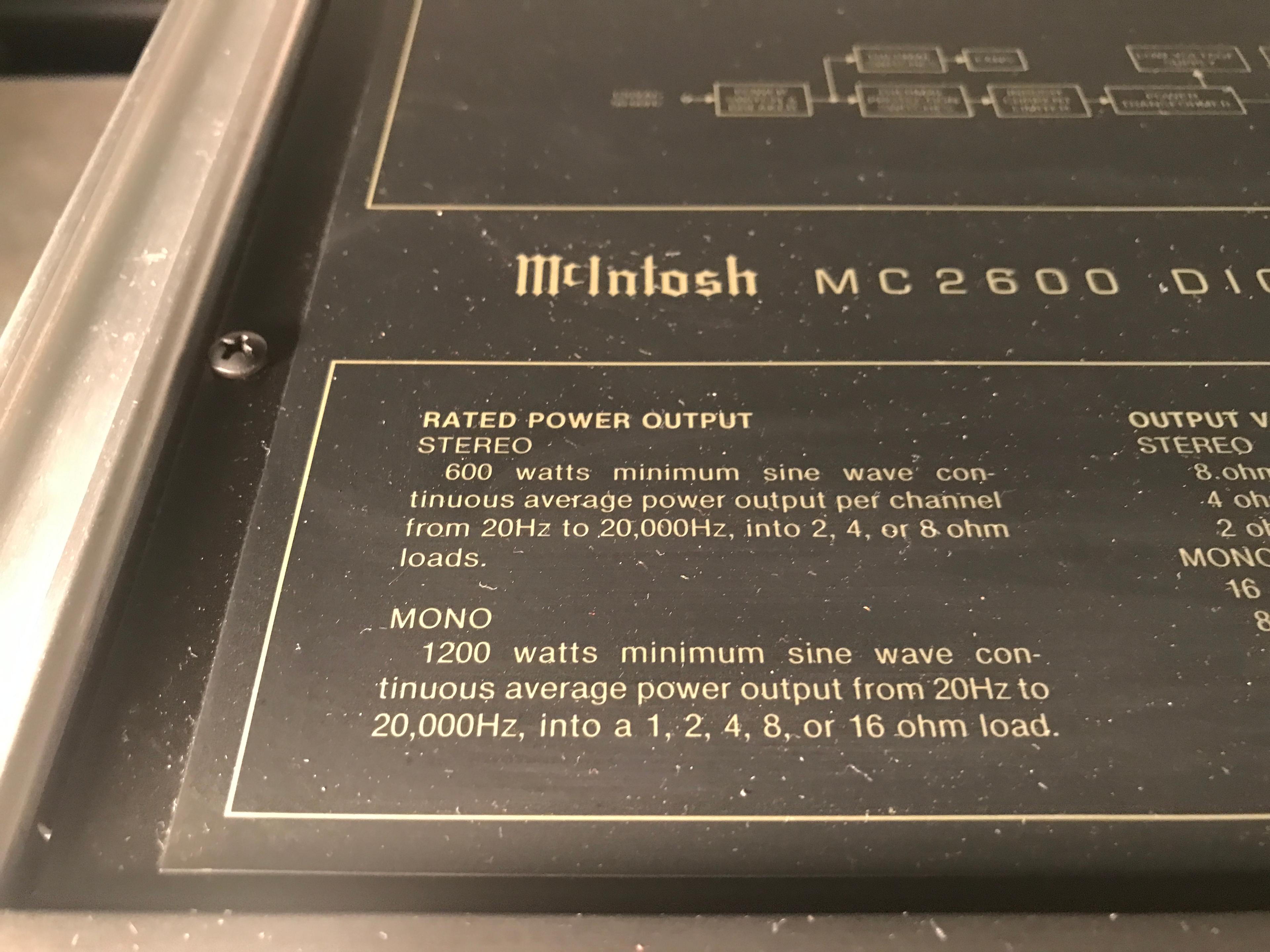 McIntosh MC2600 Digital Dymanic Stereo Power Amplifier