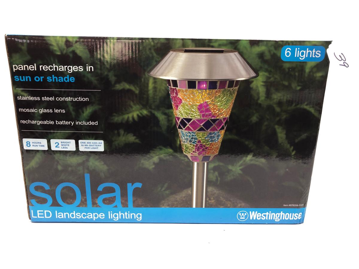 (6) Solar Powered LED Landscape Lights In Box