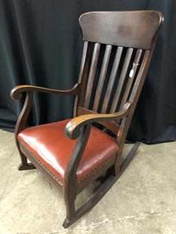 Antique Oak Rocker W/Upholstered Seat