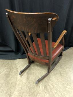 Antique Oak Rocker W/Upholstered Seat