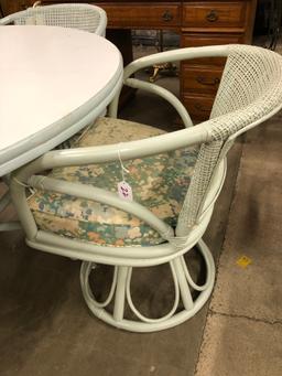 Painted Rattan Table W/4 Chairs W/Padded Seats