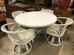 Painted Rattan Table W/4 Chairs W/Padded Seats