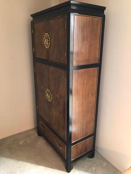 Century Burlwood & Black Lacquor 4-Door Wardrobe W/Oriental Design